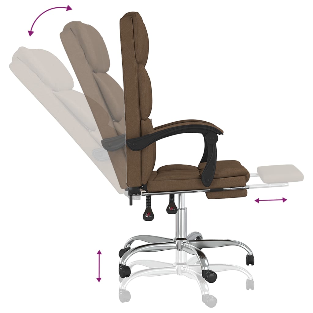 Reclining office chair, brown, fabric
