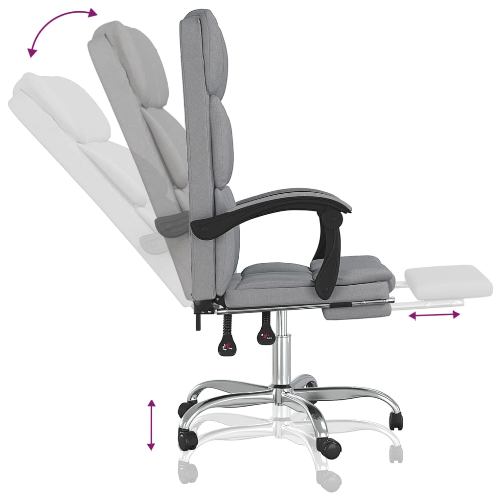Reclining office chair, light gray, fabric