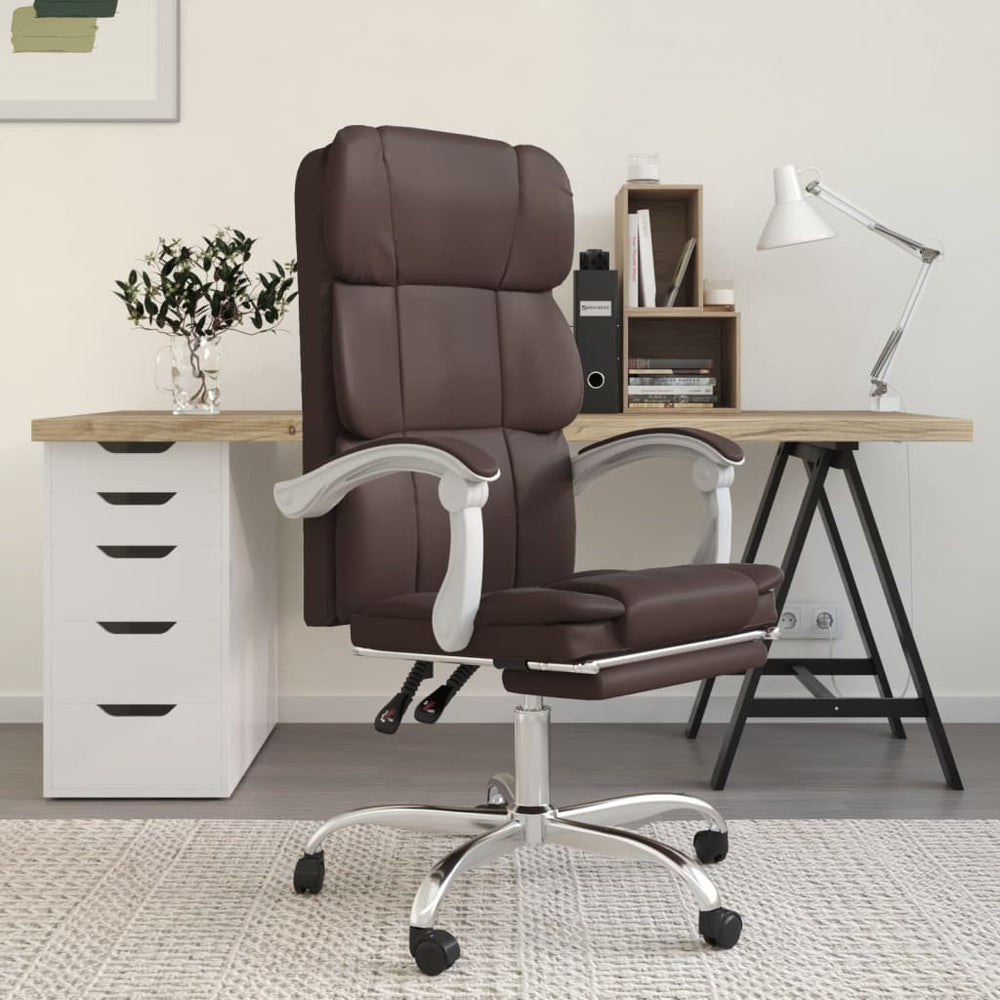 Reclining office chair, brown, artificial leather