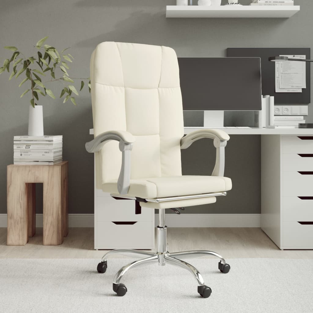 Reclining office chair, cream-colored, artificial leather