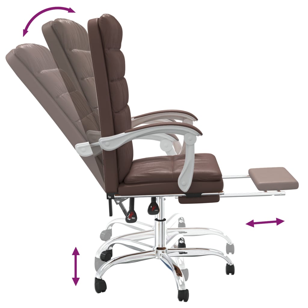 Reclining office chair, brown, artificial leather