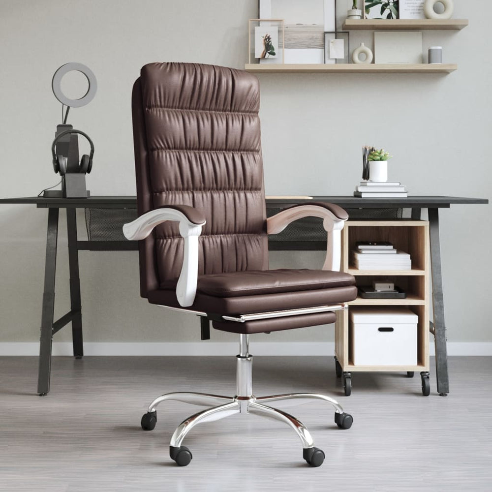 Reclining office chair, brown, artificial leather