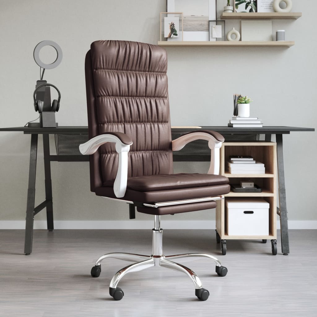Reclining office chair, brown, artificial leather