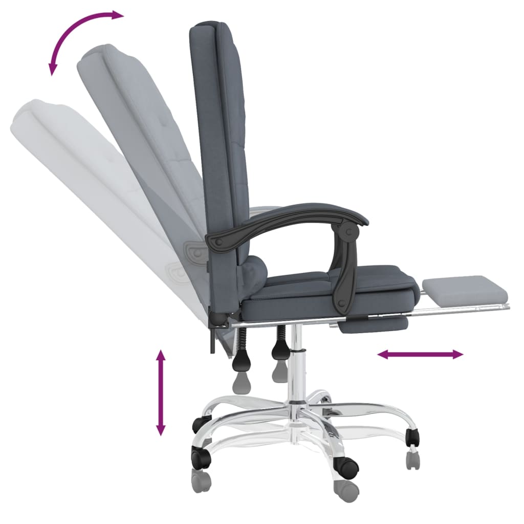 Reclining massage office chair, dark grey, velvet