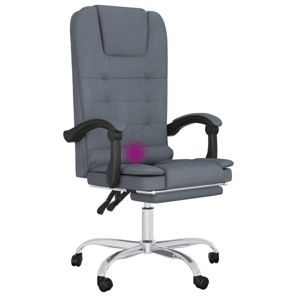 Reclining massage office chair, dark grey, velvet