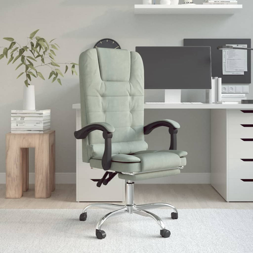 Reclining massage office chair, light grey, velvet