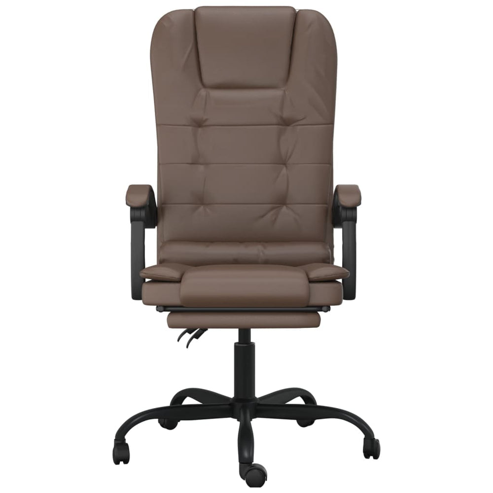 Reclining massage office chair, brown, artificial leather