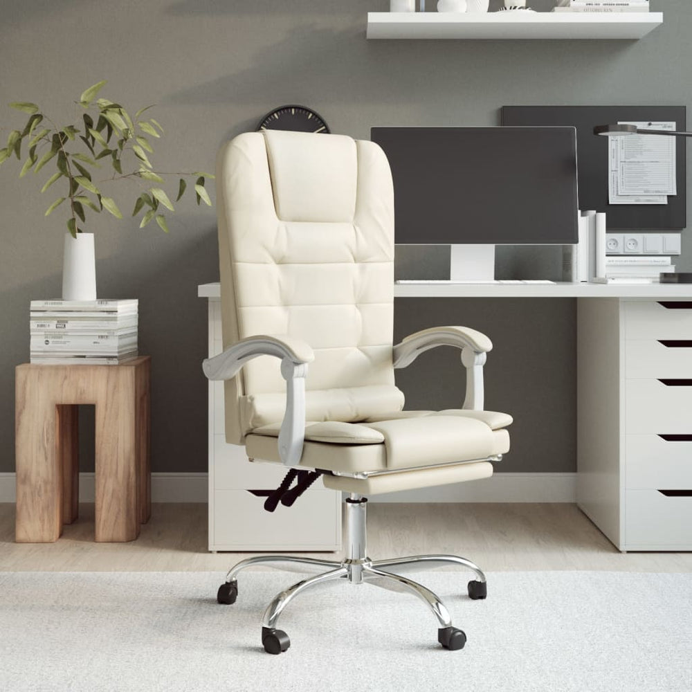 Reclining Massage Office Chair, Cream, Artificial Leather