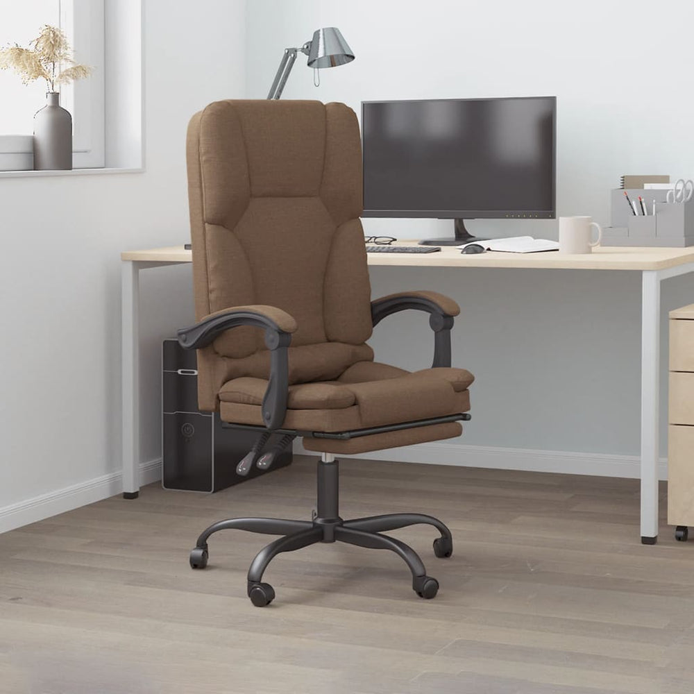 Reclining Massage Office Chair, Brown, Fabric