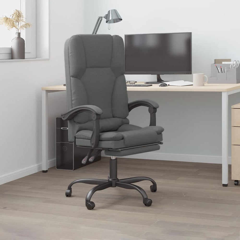 Reclining massage office chair, dark grey, fabric