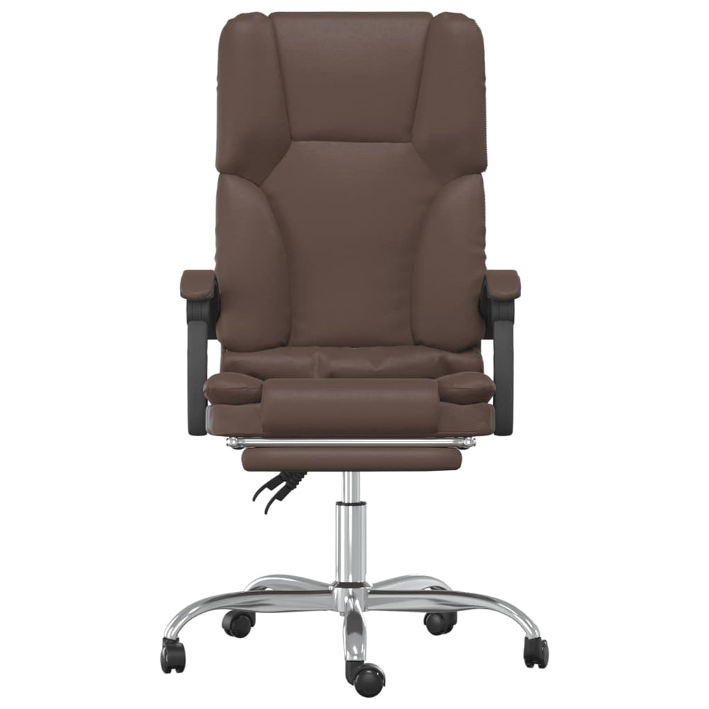 Reclining massage office chair, brown, artificial leather