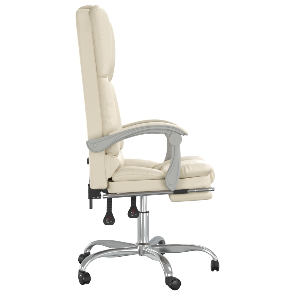 Reclining Massage Office Chair, Cream, Artificial Leather
