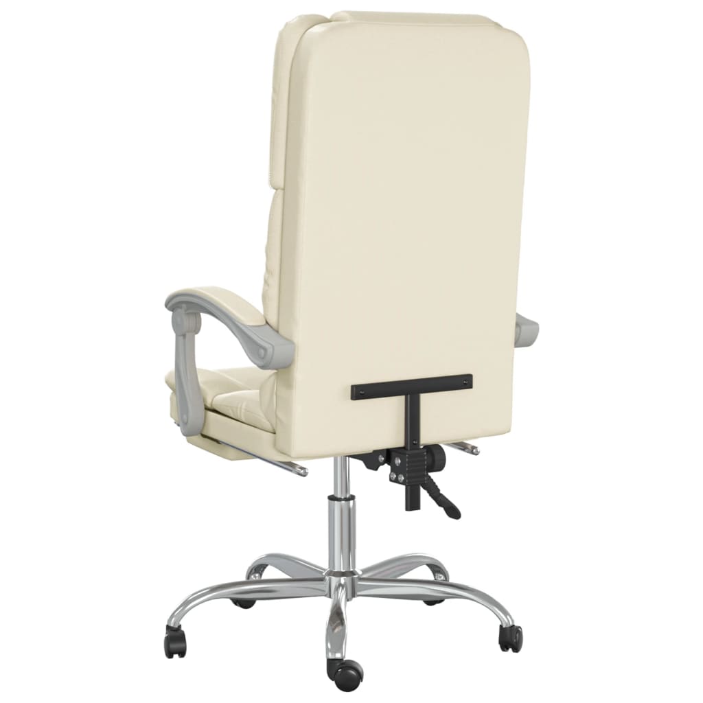 Reclining Massage Office Chair, Cream, Artificial Leather