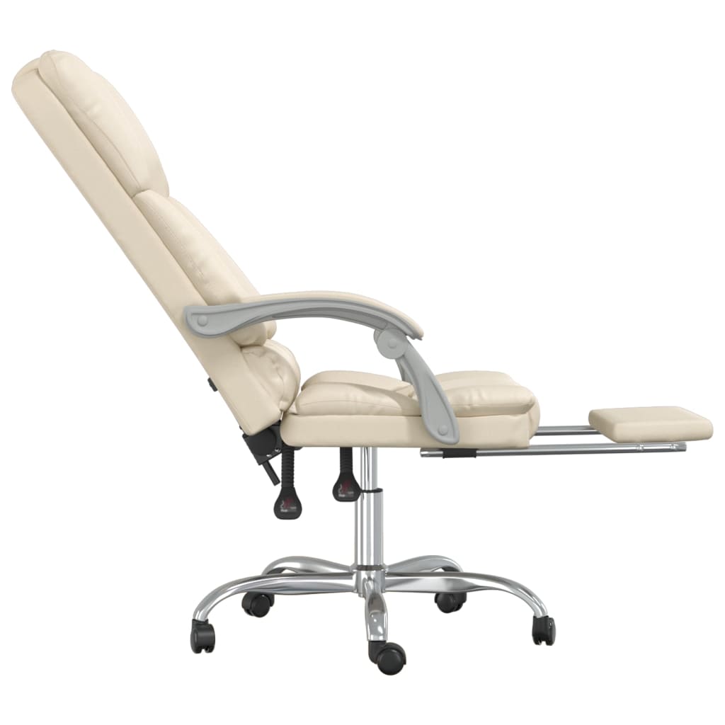 Reclining Massage Office Chair, Cream, Artificial Leather