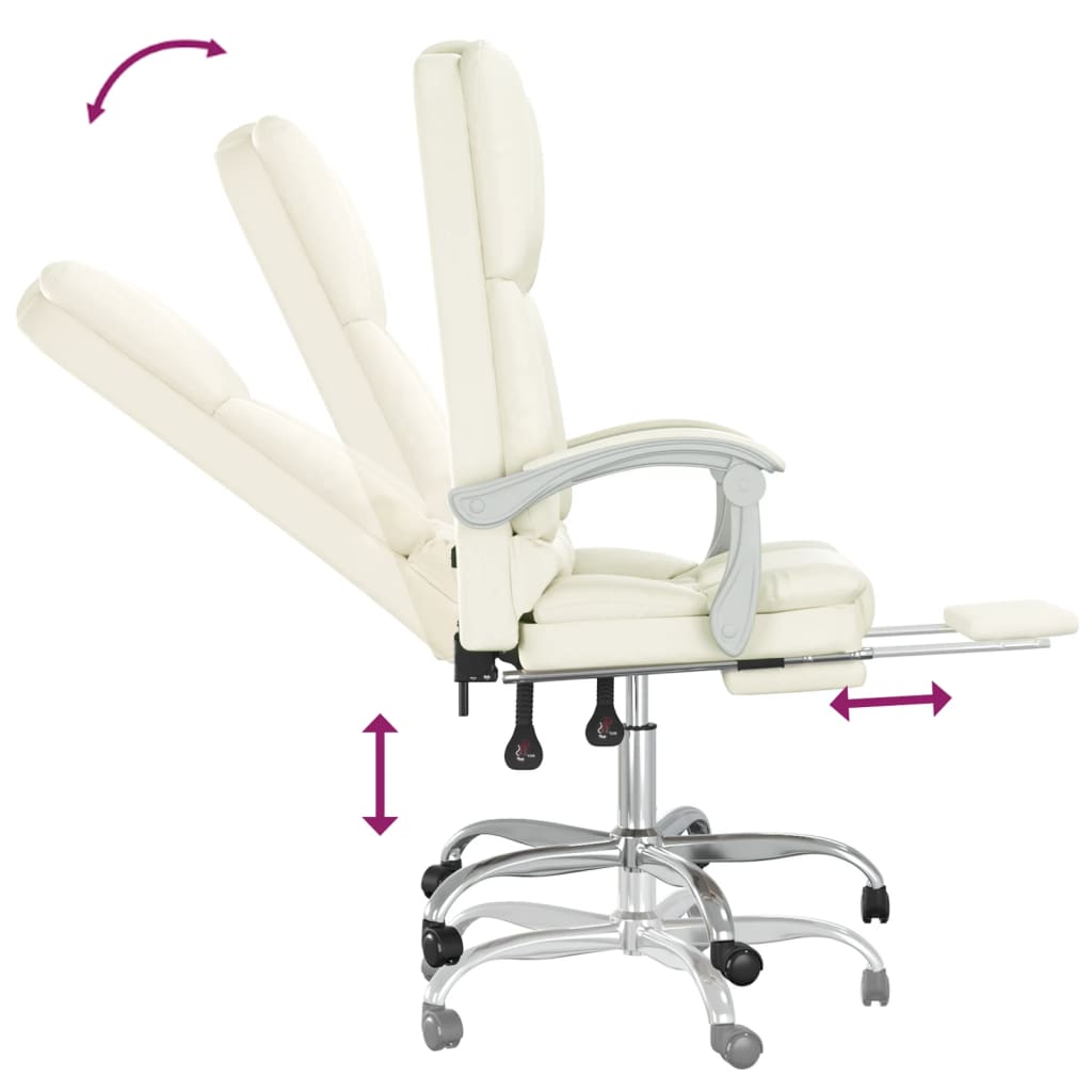 Reclining Massage Office Chair, Cream, Artificial Leather