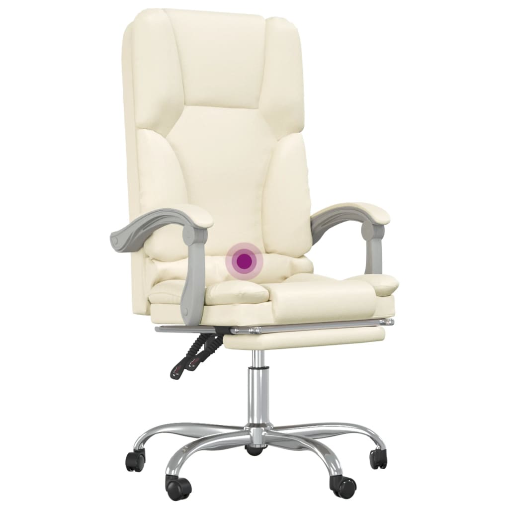 Reclining Massage Office Chair, Cream, Artificial Leather