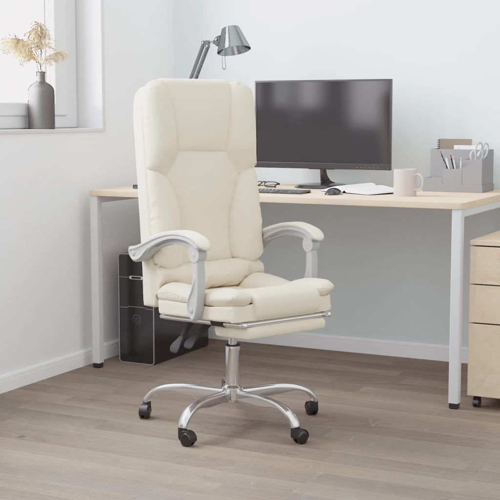 Reclining Massage Office Chair, Cream, Artificial Leather
