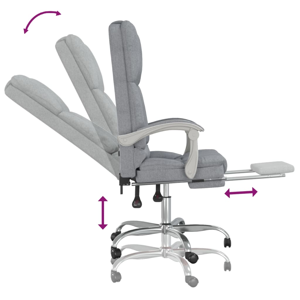 Reclining massage office chair, light grey, fabric