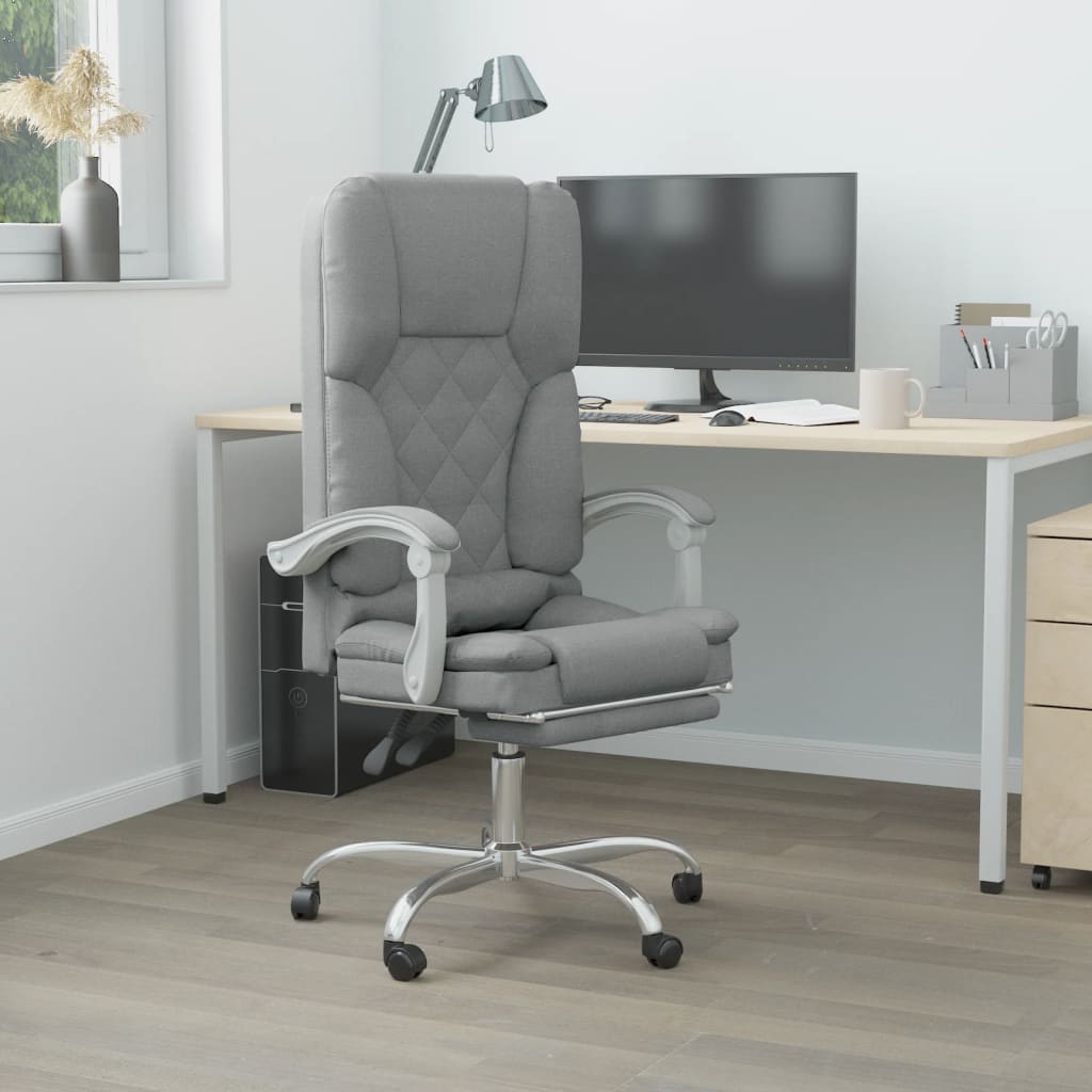 Reclining massage office chair, light grey, fabric