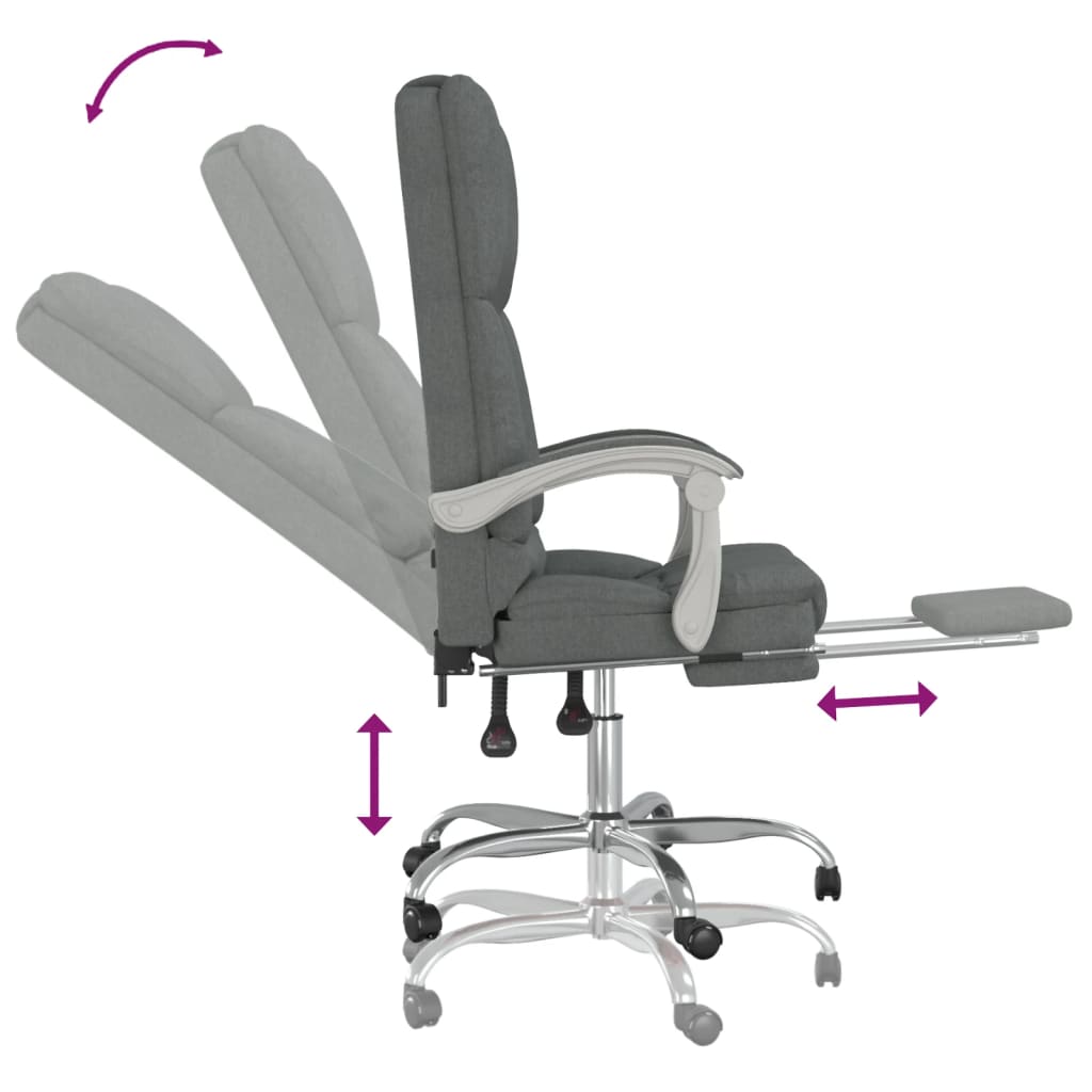 Reclining massage office chair, dark grey, fabric