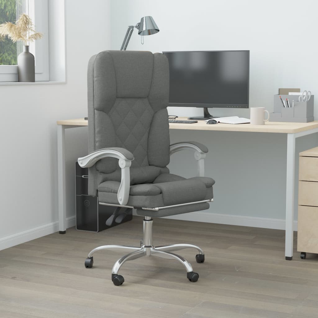 Reclining massage office chair, dark grey, fabric