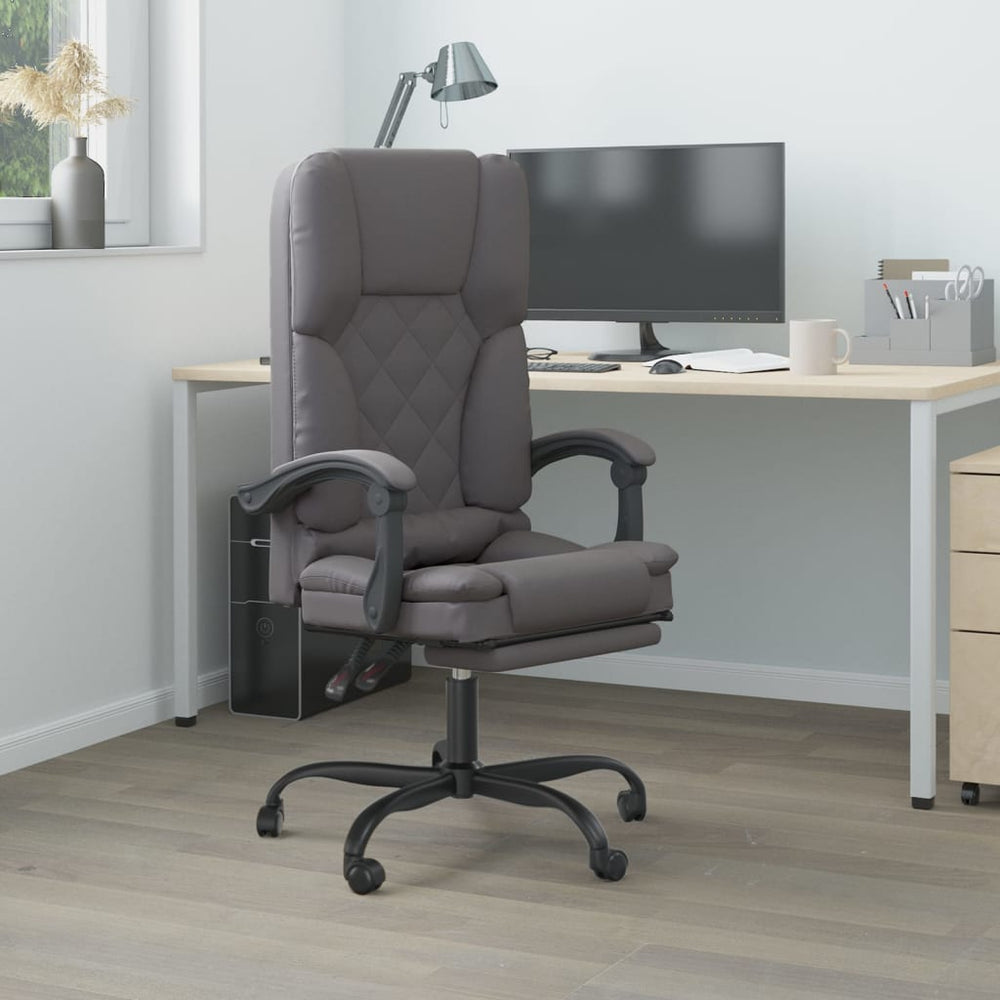 Reclining Massage Office Chair, Grey, Artificial Leather