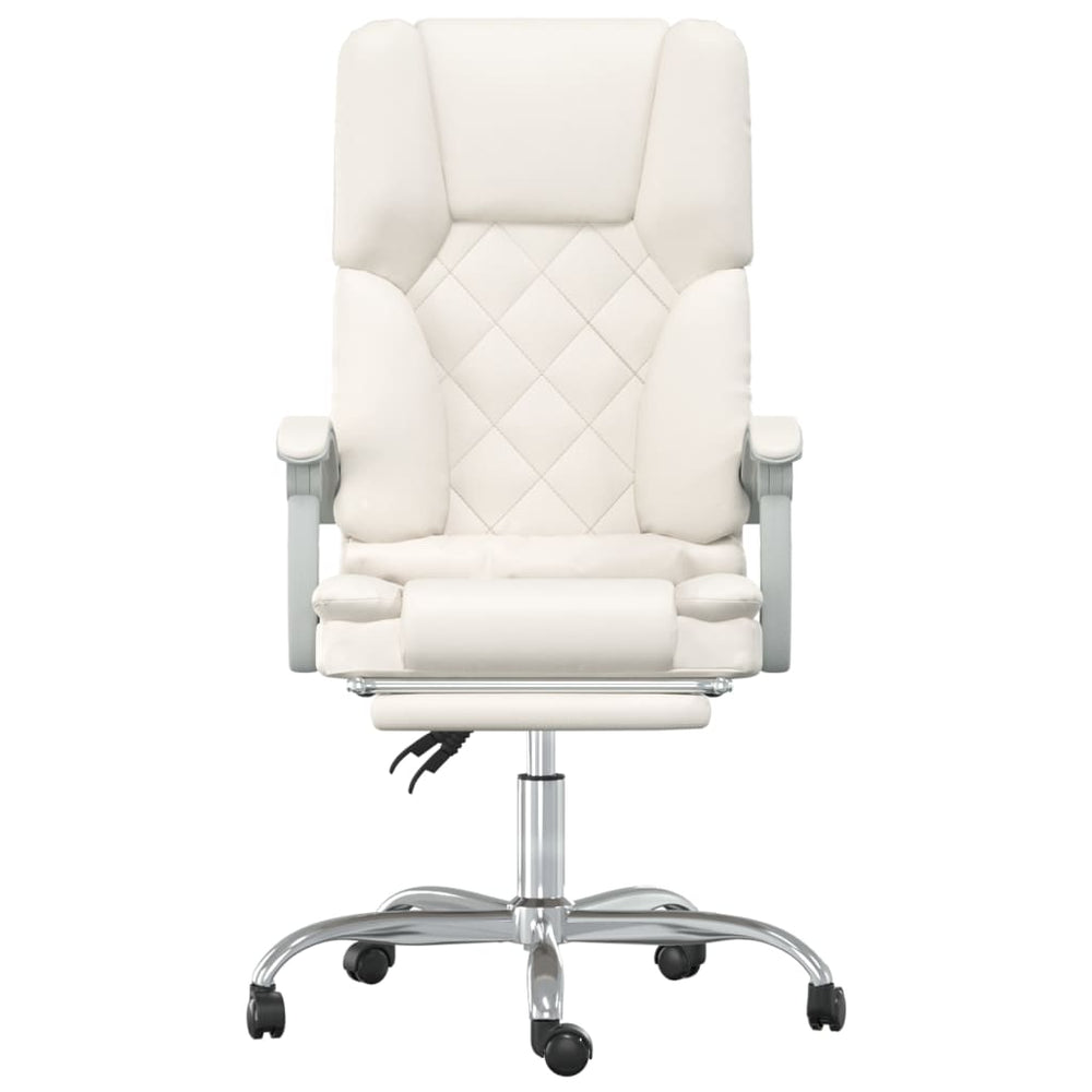 Reclining Massage Office Chair, Cream, Artificial Leather