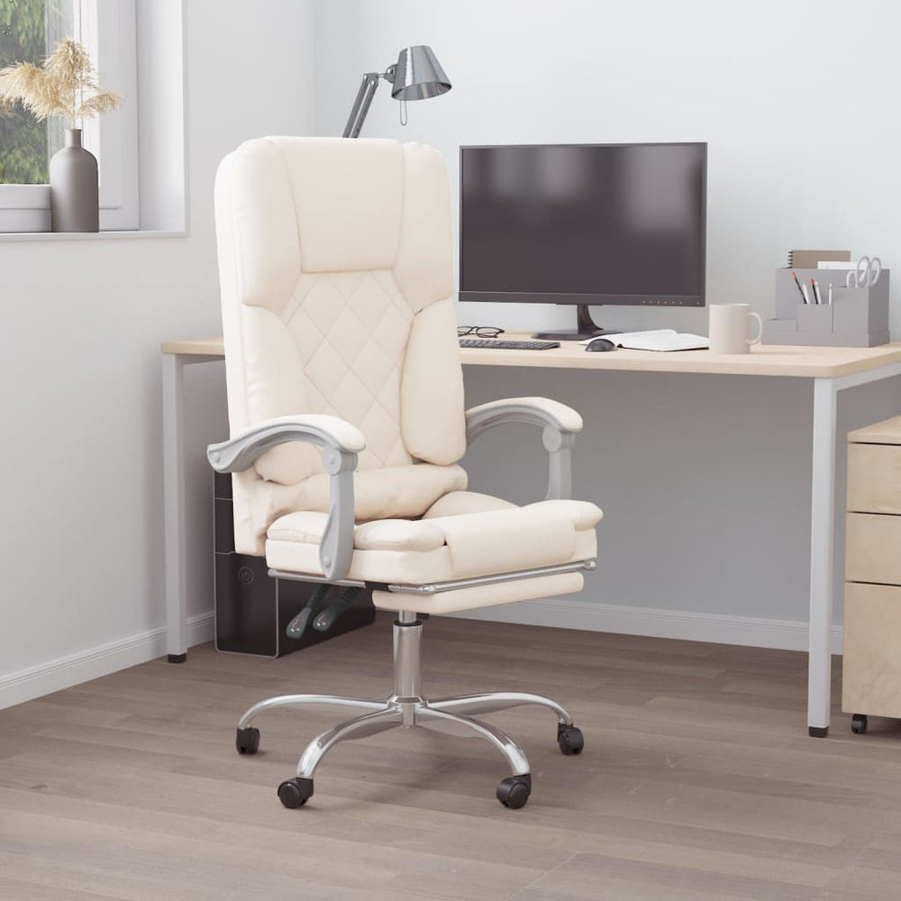 Reclining Massage Office Chair, Cream, Artificial Leather
