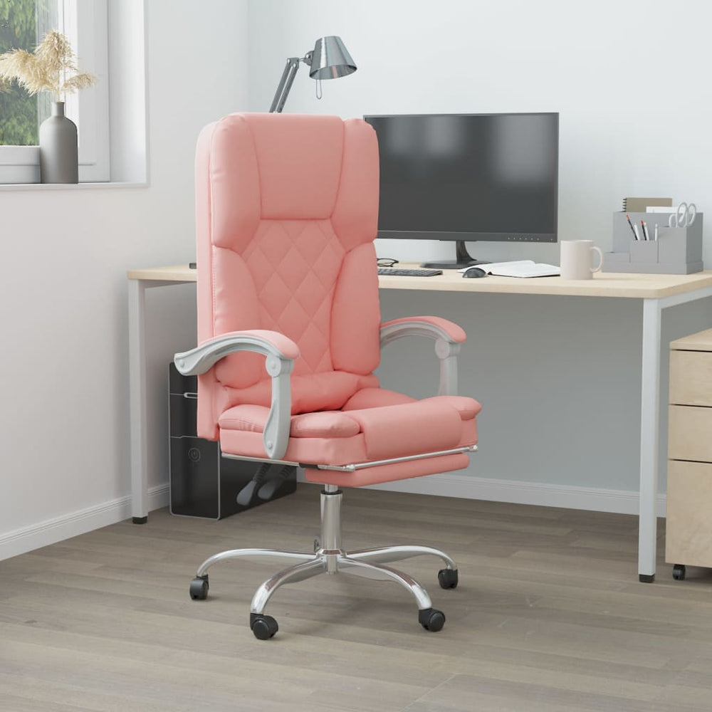 Reclining massage office chair, pink, faux leather