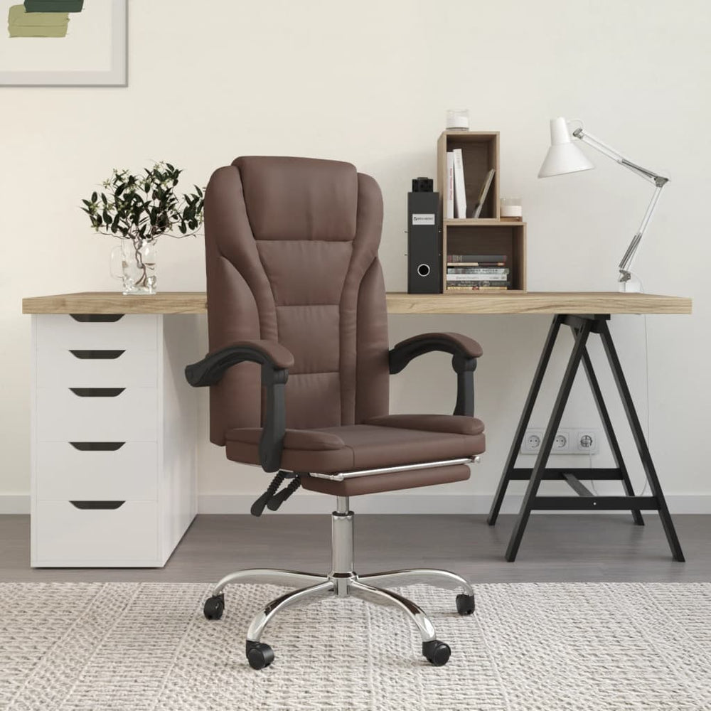Reclining office chair, brown, artificial leather