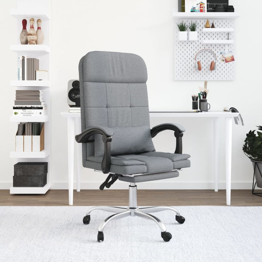Reclining massage office chair, light grey, fabric