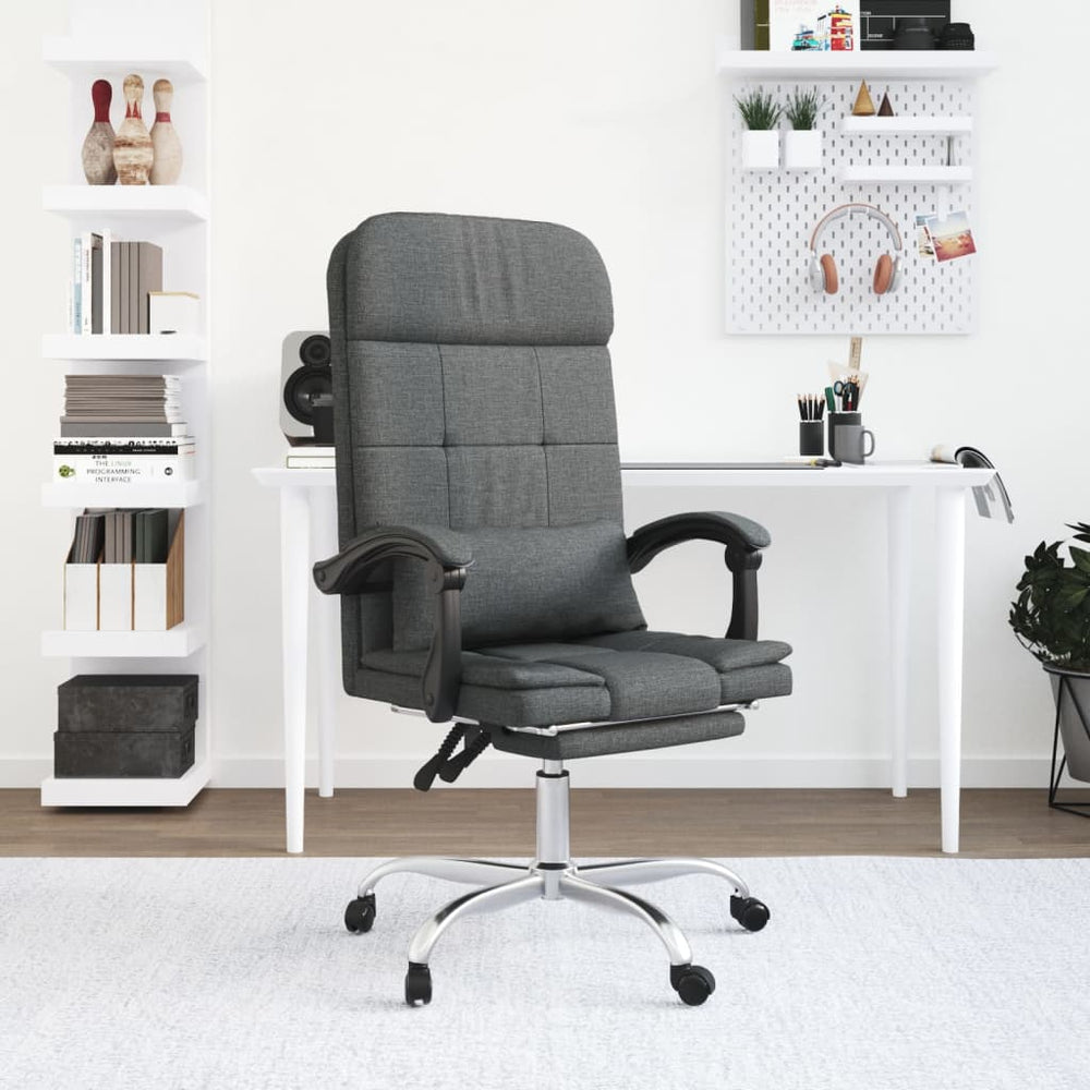 Reclining massage office chair, dark grey, fabric