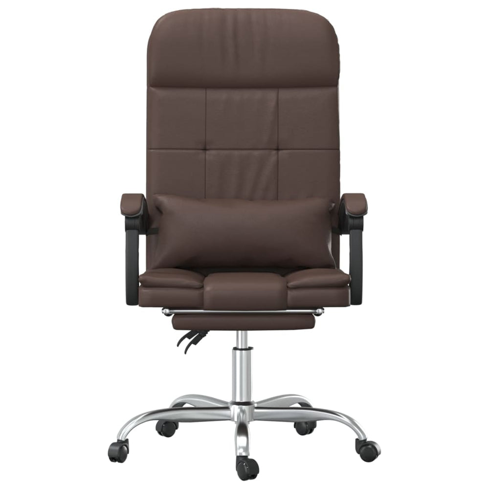 Reclining massage office chair, brown, artificial leather