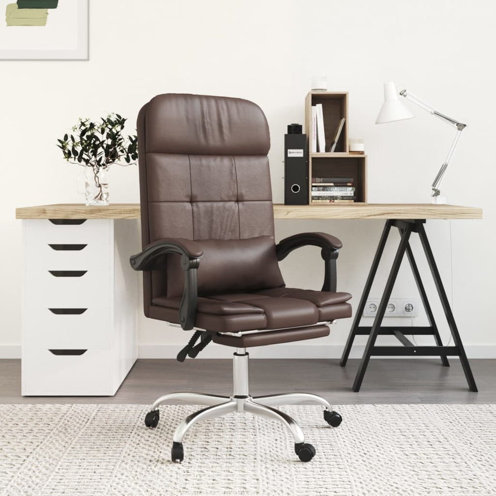 Reclining massage office chair, brown, artificial leather