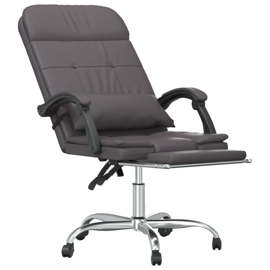 Reclining Massage Office Chair, Grey, Artificial Leather