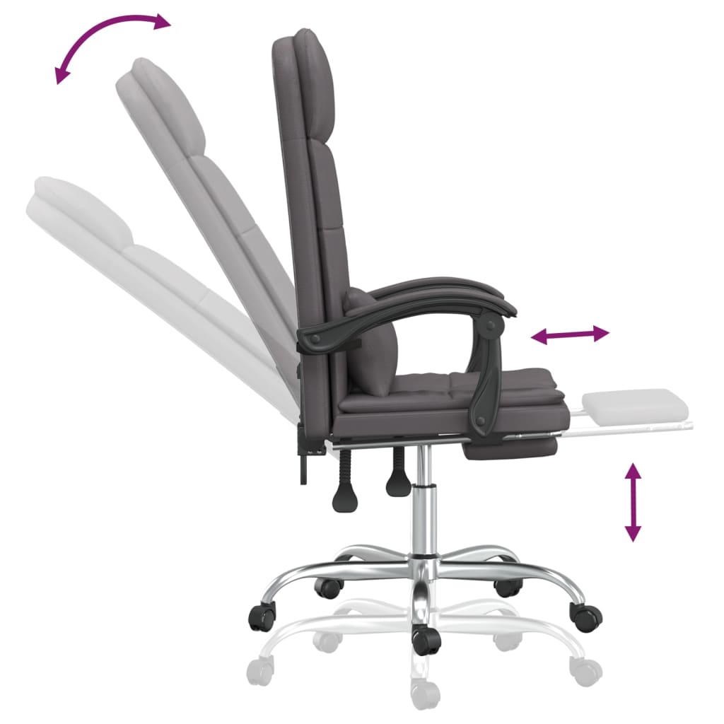 Reclining Massage Office Chair, Grey, Artificial Leather