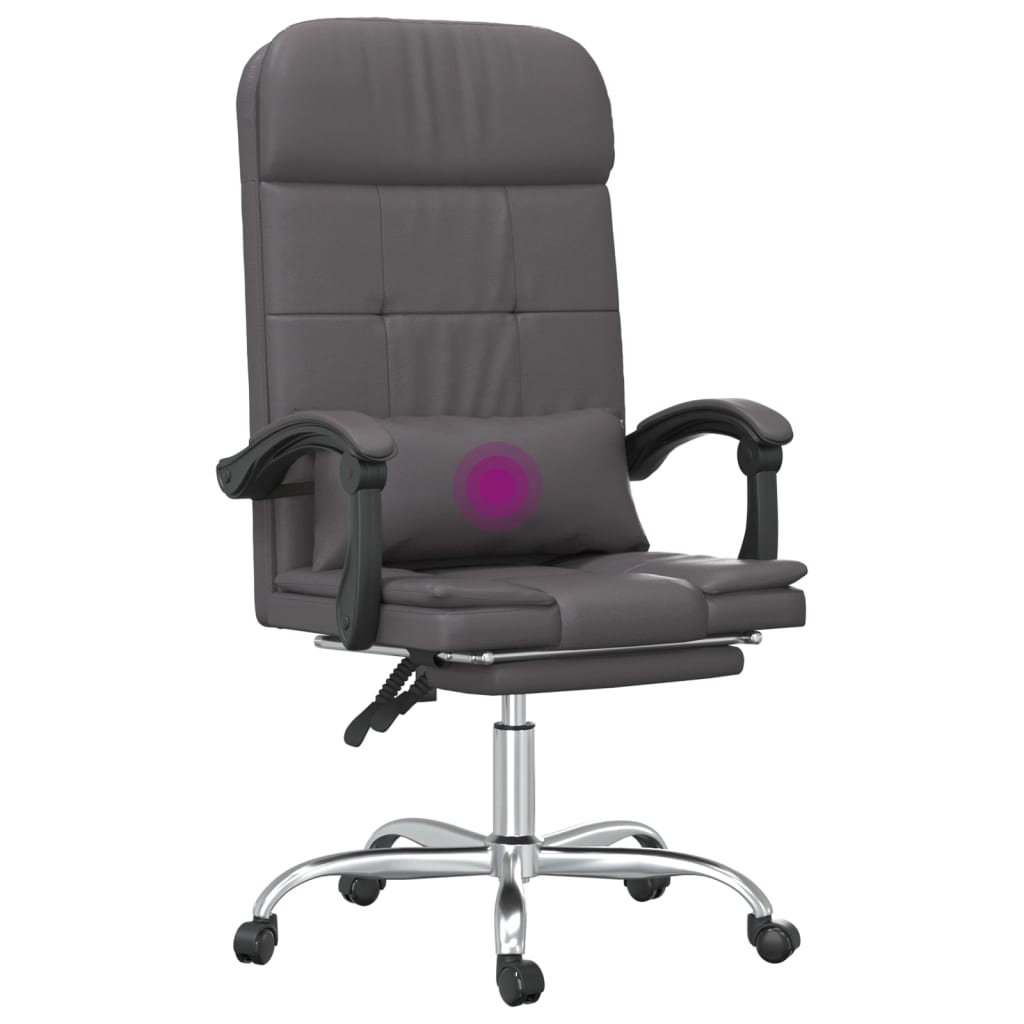 Reclining Massage Office Chair, Grey, Artificial Leather