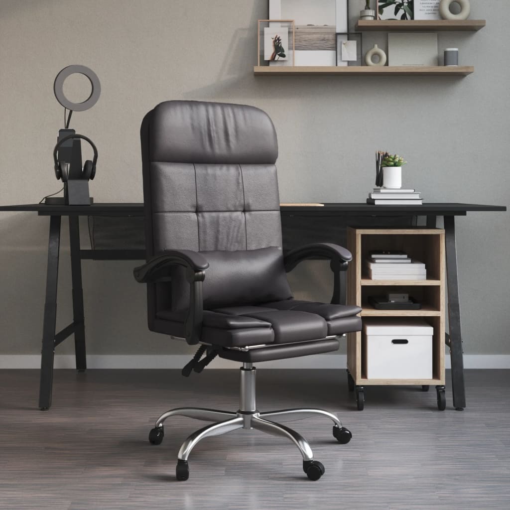 Reclining Massage Office Chair, Grey, Artificial Leather
