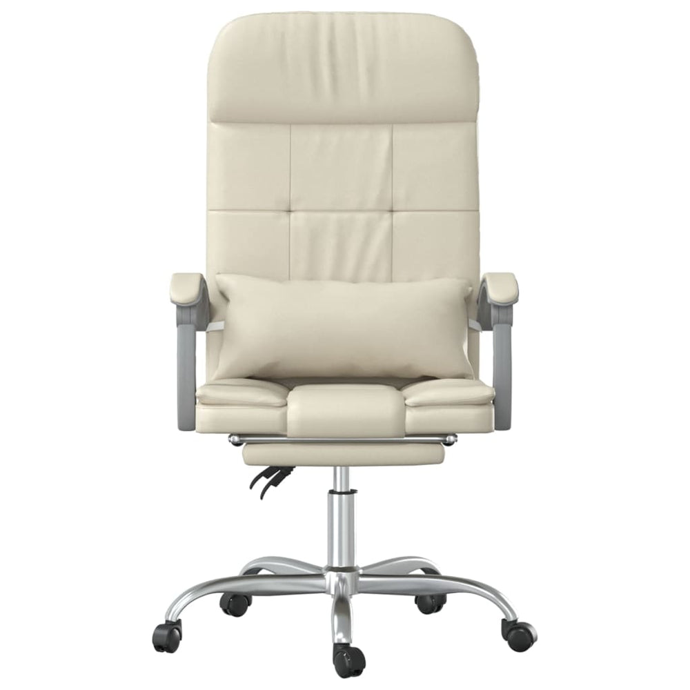 Reclining Massage Office Chair, Cream, Artificial Leather