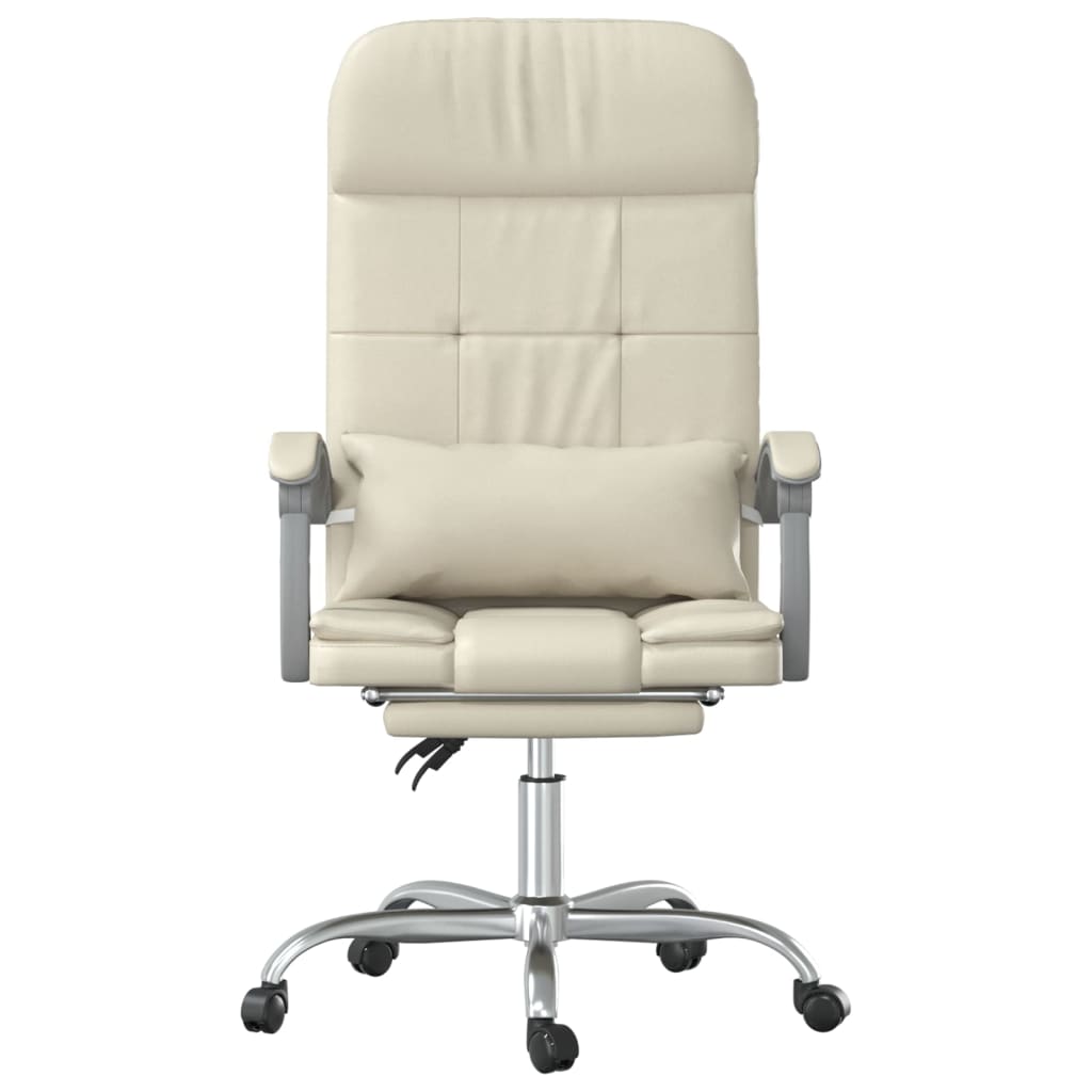 Reclining Massage Office Chair, Cream, Artificial Leather