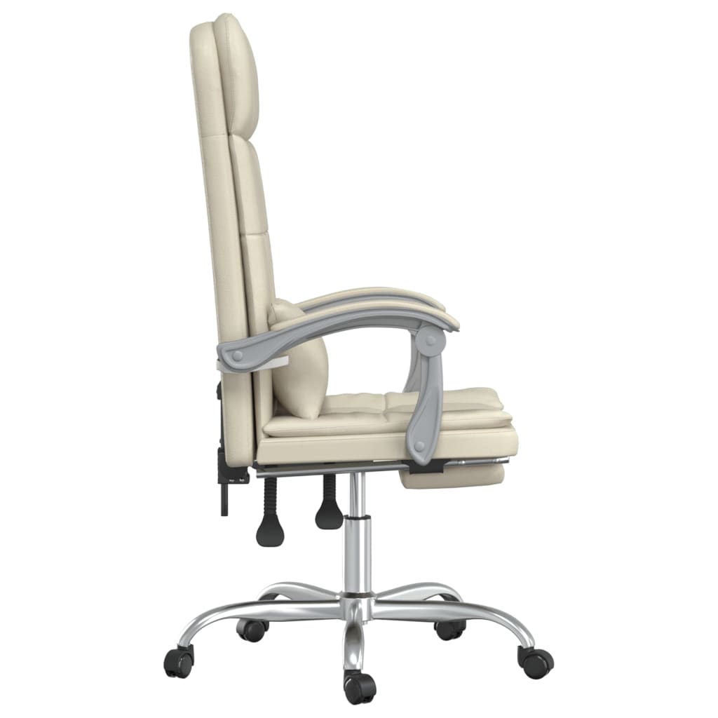 Reclining Massage Office Chair, Cream, Artificial Leather