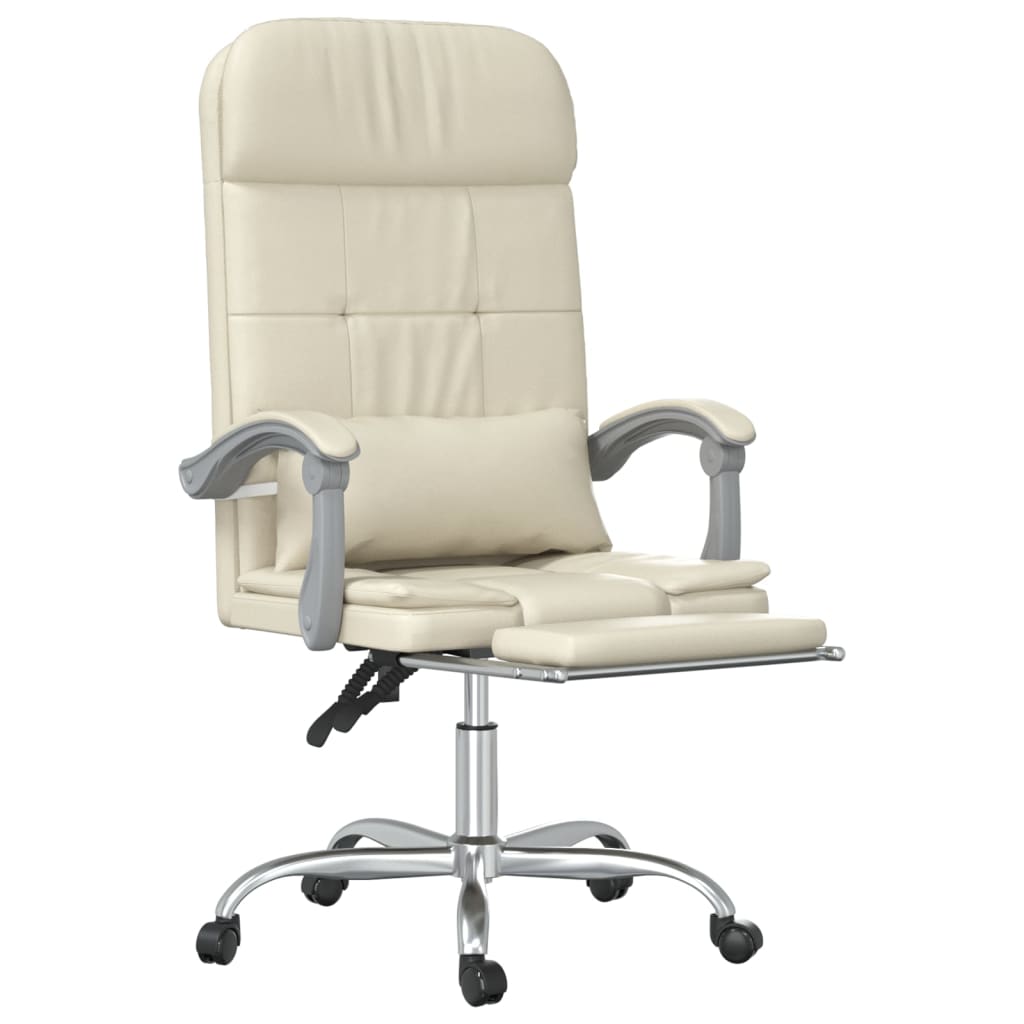 Reclining Massage Office Chair, Cream, Artificial Leather