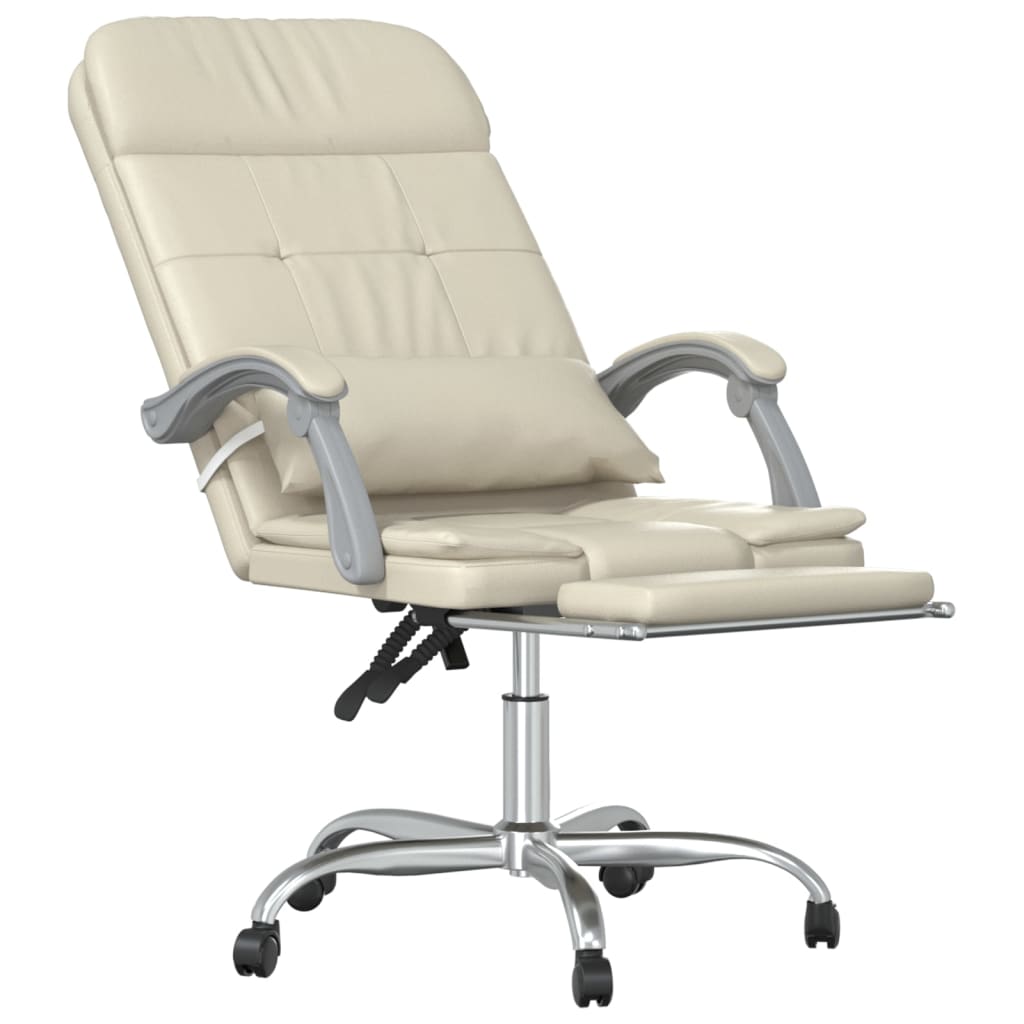 Reclining Massage Office Chair, Cream, Artificial Leather