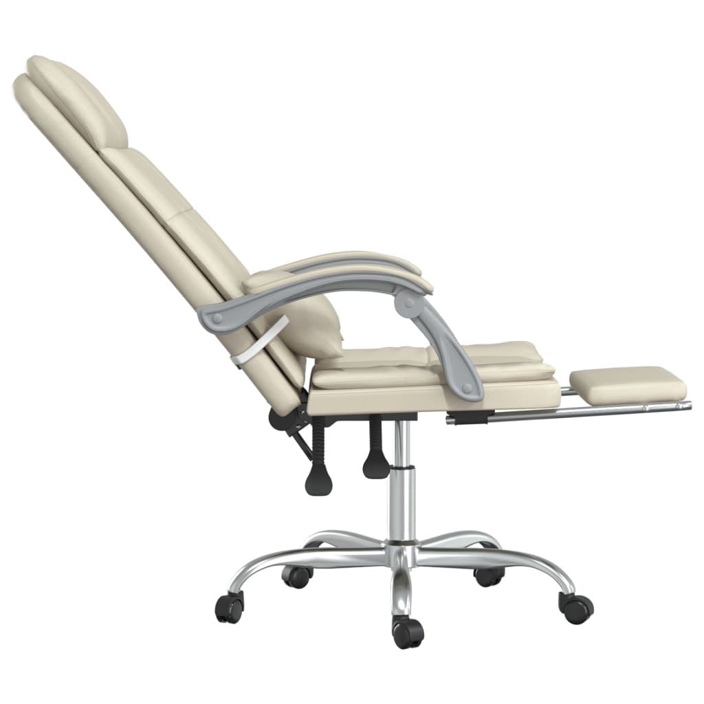Reclining Massage Office Chair, Cream, Artificial Leather