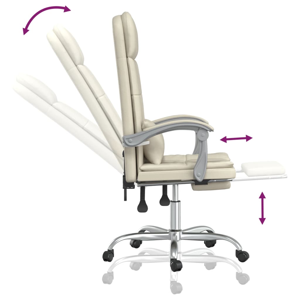Reclining Massage Office Chair, Cream, Artificial Leather