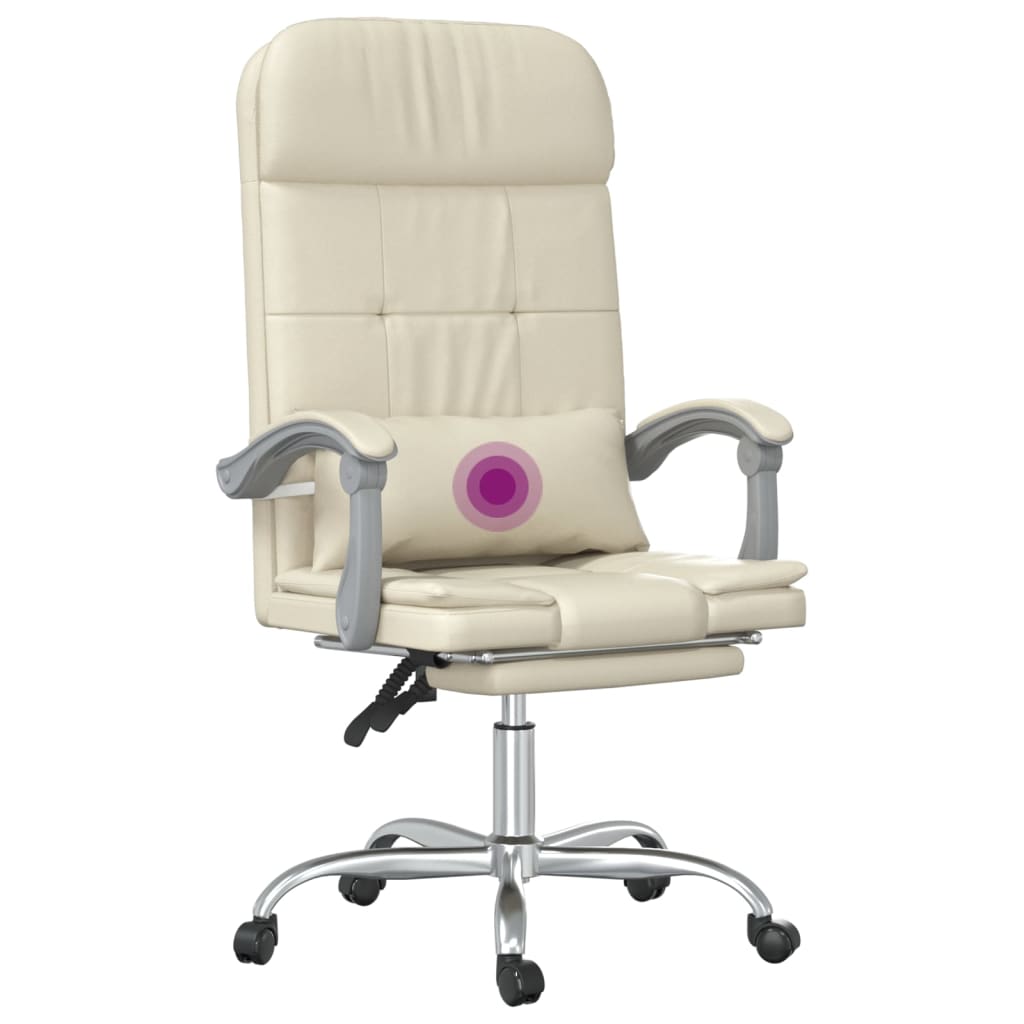 Reclining Massage Office Chair, Cream, Artificial Leather