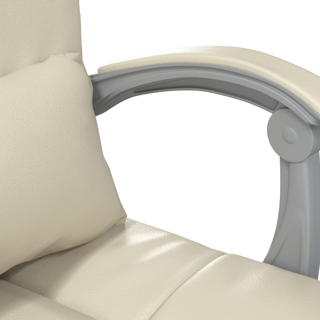 Reclining Massage Office Chair, Cream, Artificial Leather
