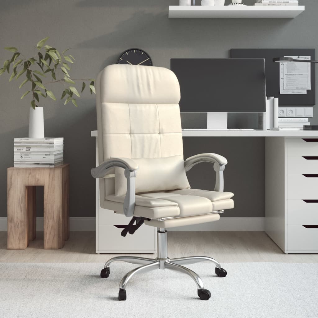 Reclining Massage Office Chair, Cream, Artificial Leather