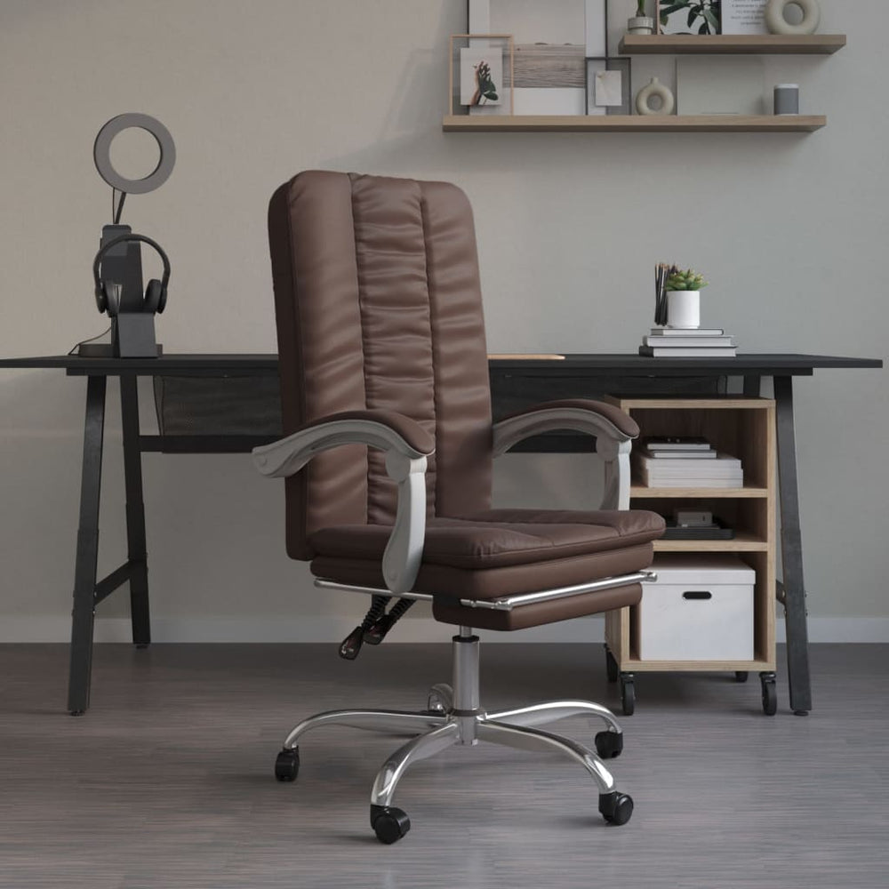 Reclining office chair, brown, artificial leather