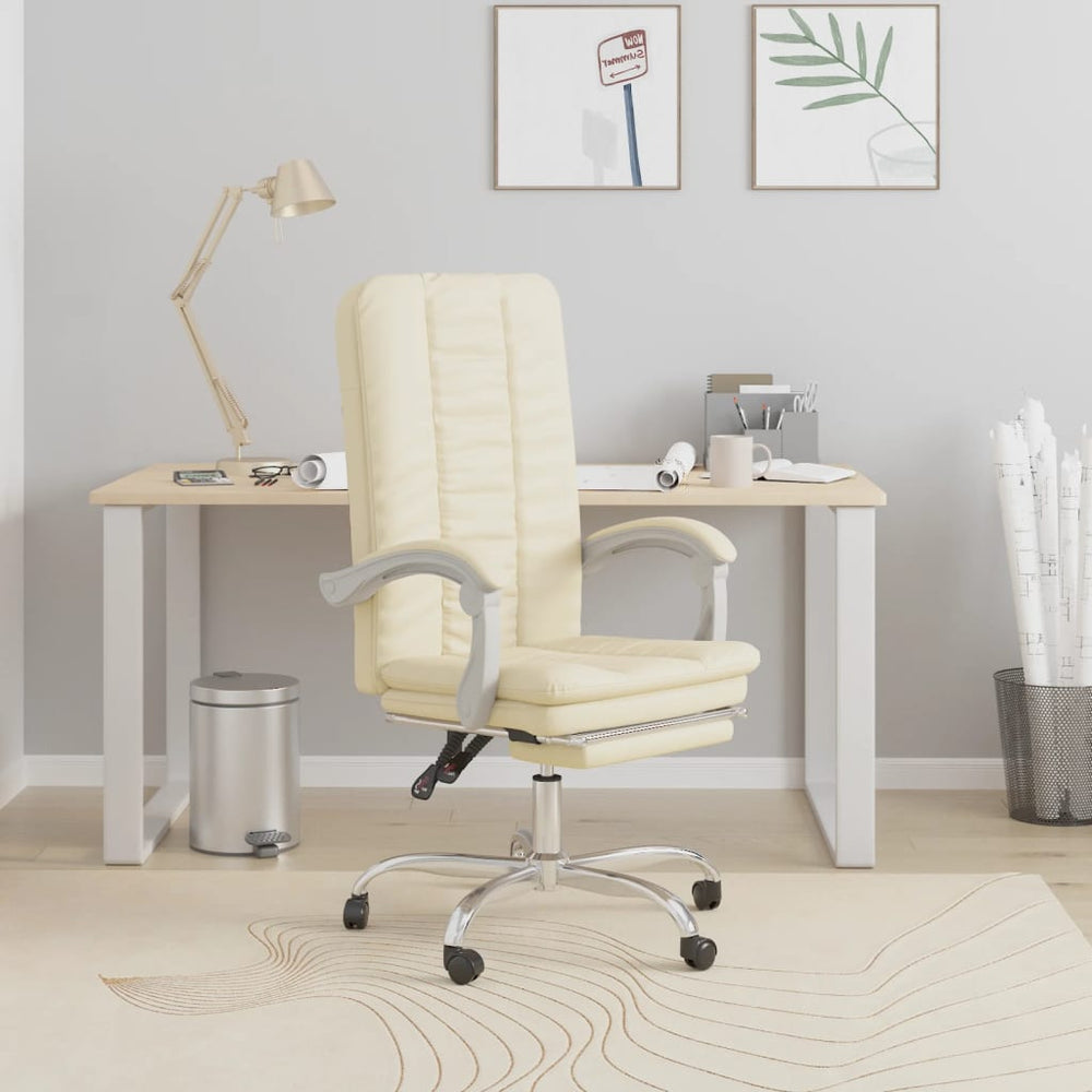 Reclining office chair, cream-colored, artificial leather